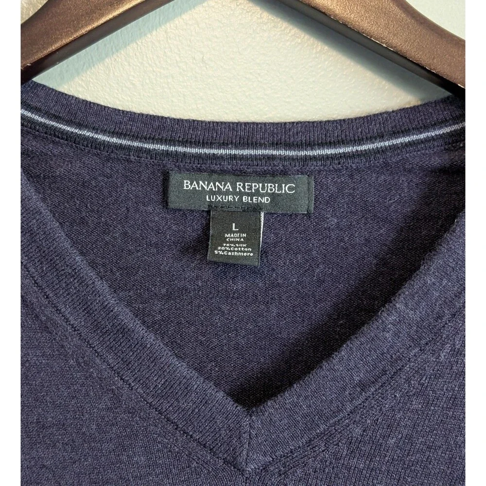 Banana Republic Mens Large Silk Cashmere V-Neck Sweater Purple Lightweight L